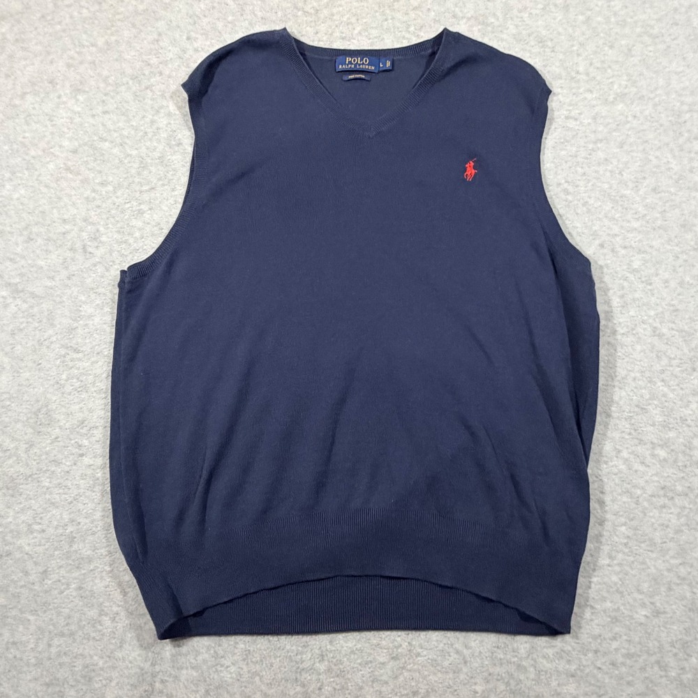 Polo Ralph Lauren Sweater Vest Mens L Navy Blue  Pima Cotton V-Neck